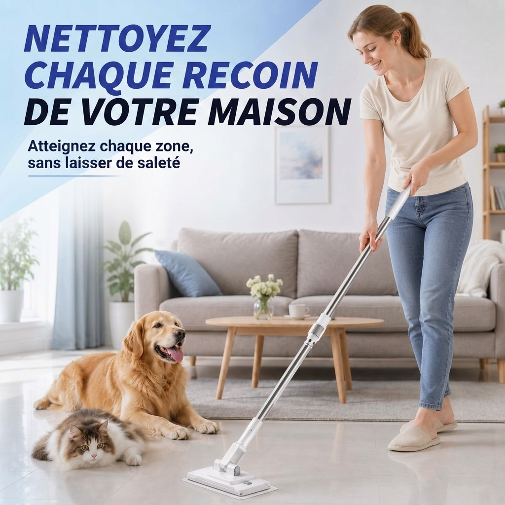 Balai à Dents de Requin - Manche télescopique · Fonctionne avec n'importe quel chiffon