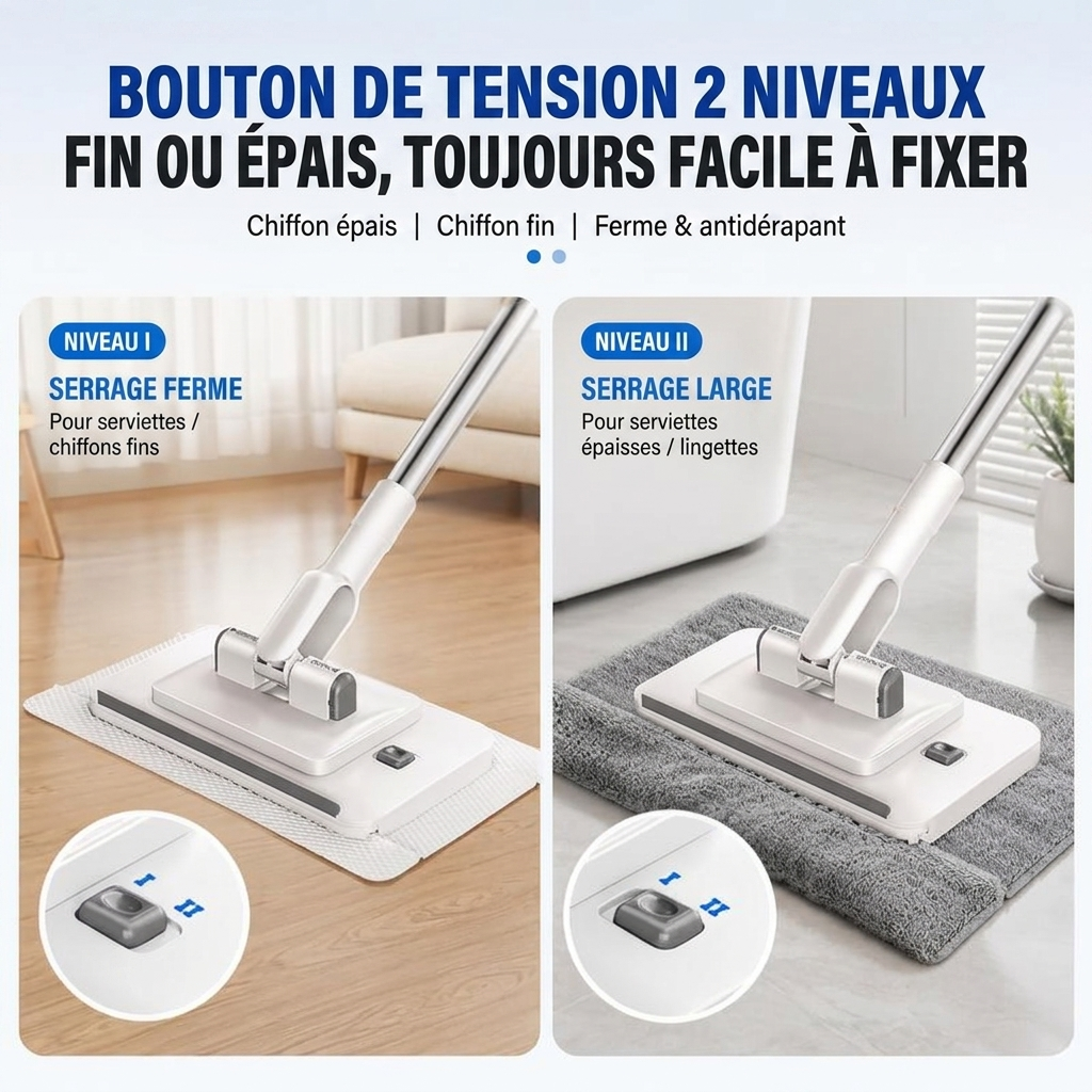 Balai à Dents de Requin - Manche télescopique · Fonctionne avec n'importe quel chiffon